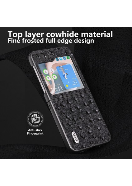 Samsung Galaxy Z Flip5 Siyah Için Abeeel Devekuşu Doku Kılıfı (Yurt Dışından)