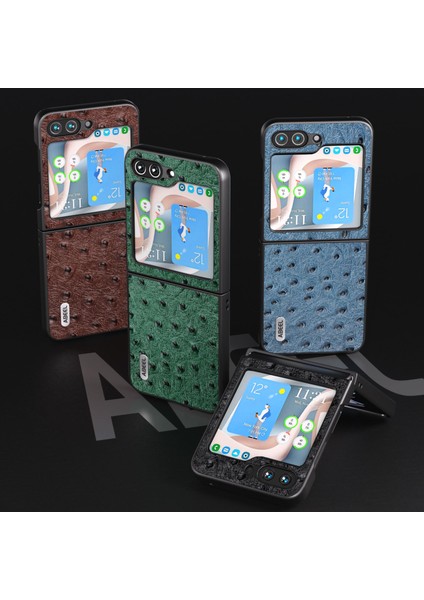 Samsung Galaxy Z Flip5 Siyah Için Abeeel Devekuşu Doku Kılıfı (Yurt Dışından)