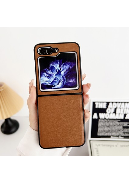 Samsung Galaxy Z Flip5 Kahve Için Litchi Doku Pc +Tpu Kılıfı (Yurt Dışından) fırsatları