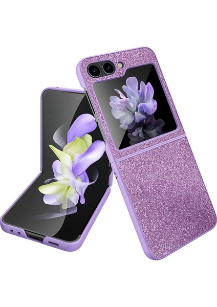 Samsung Galaxy Z Flip5 5g Mor Için Glitter Powder Cilt Pu Kılıf (Yurt Dışından)