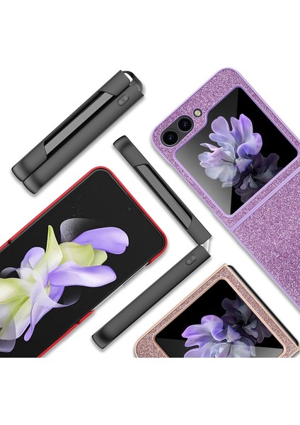 Samsung Galaxy Z Flip5 5g Mor Için Glitter Powder Cilt Pu Kılıf (Yurt Dışından)