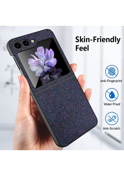 Samsung Galaxy Z Flip5 5g Mor Için Glitter Powder Cilt Pu Kılıf (Yurt Dışından)