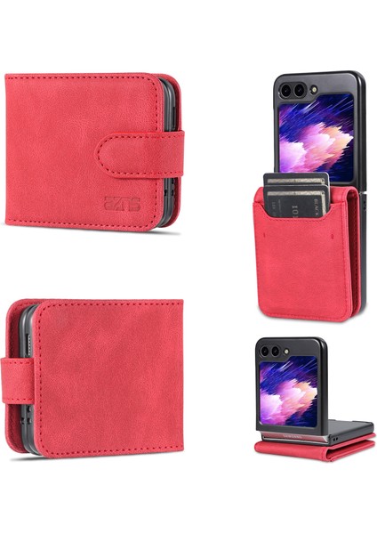 Azns Samsung Galaxy Z Flip5 Kırmızı Için Cilt Pu+Tpu Kasası (Yurt Dışından)