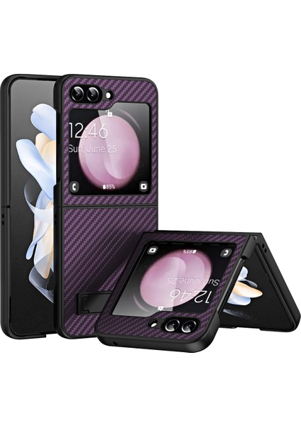 Samsung Galaxy Z Flip5 Koyu Mor Için Tutucu ile Karbon Fiber Kılıf (Yurt Dışından)