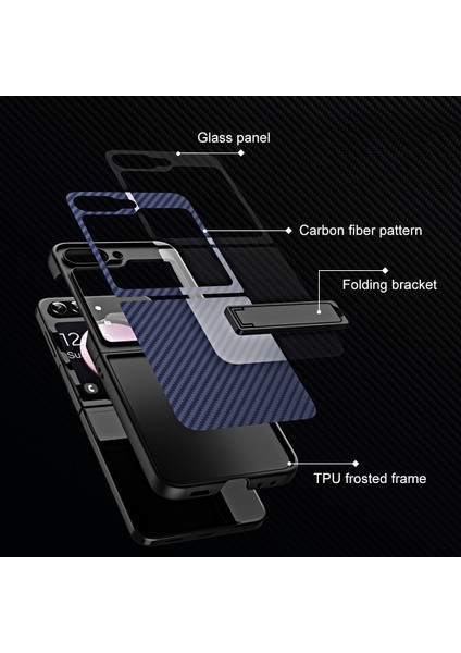 Samsung Galaxy Z Flip5 Koyu Yeşil Için Tutucu ile Karbon Fiber Kılıf (Yurt Dışından) fiyatları