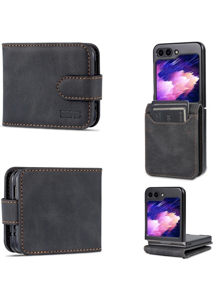 Azns Samsung Galaxy Z Flip5 Siyah Için Cilt Hissediyorum Pu+Tpu Kılıfı (Yurt Dışından)