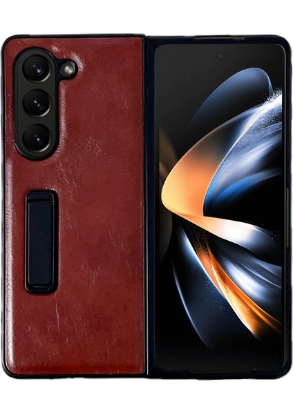 Samsung Galaxy Z Fold5 Kırmızı Için Çılgın At Doku Tutucu Kılıf (Yurt Dışından)
