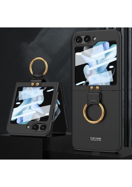 Samsung Galaxy Z Flip5 Siyah Için Ring ile Gkk Ultra-Ince Pc Kılıfı (Yurt Dışından)