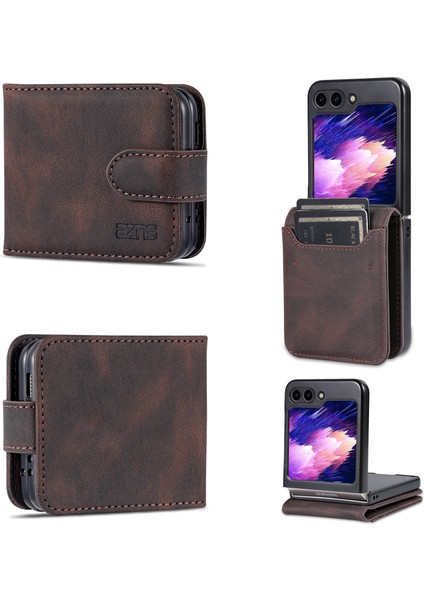 Azns Samsung Galaxy Z Flip5 Kahve Için Cilt Pu+Tpu Kavramı (Yurt Dışından)