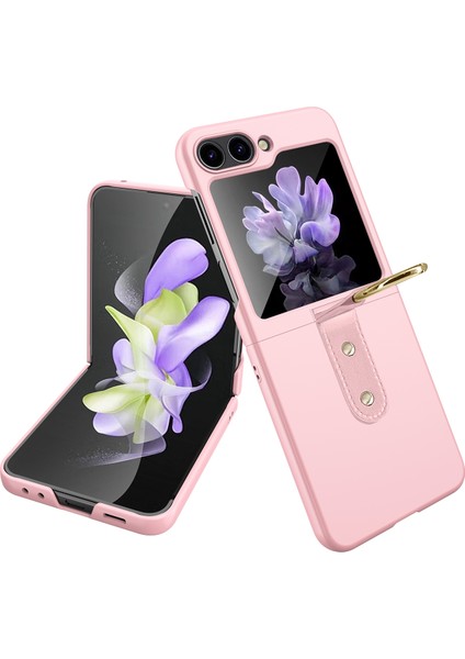 Samsung Galaxy Z Flip5 Pink Için Yağ Püskürtmeli Yüzük Pc Kılıfı (Yurt Dışından)