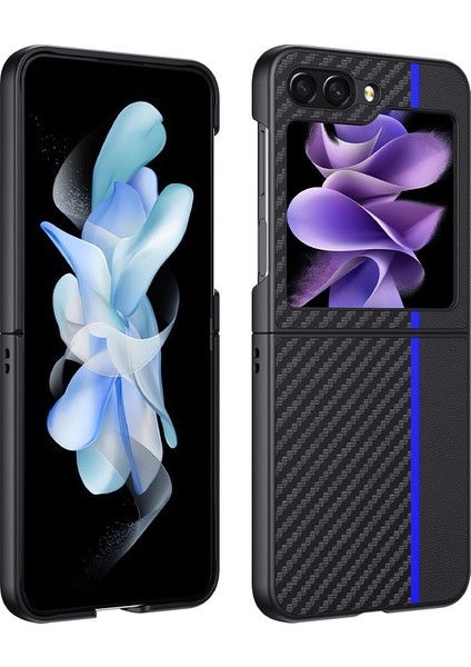 Samsung Galaxy Z Flip5 Siyah Mavi Için Karbon Fiber Telefon Kılıfı (Yurt Dışından)