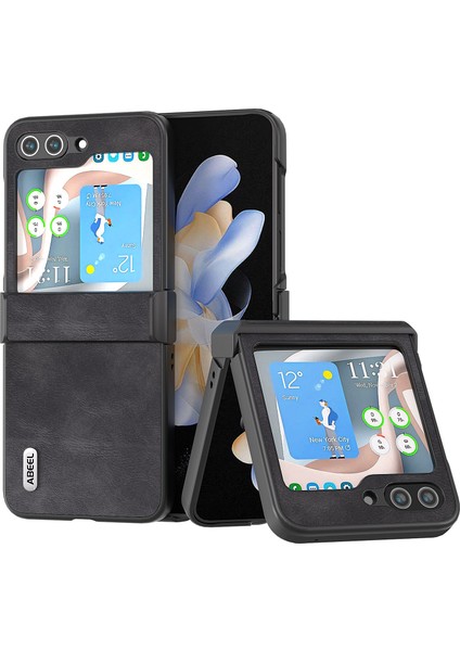 Samsung Galaxy Z Flip5 Siyah Için Abeel Cowhide Doku Kılıfı (Yurt Dışından)