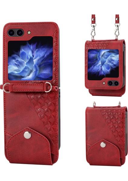Samsung Galaxy Z Flip5 Için Kübik Doku Deri Kılıf (Yurt Dışından)