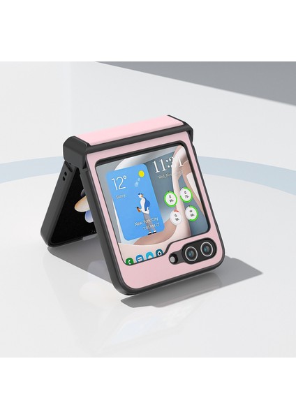 Samsung Galaxy Z Flip5 Pink Için Abeel Cowhide Doku Kılıfı (Yurt Dışından)