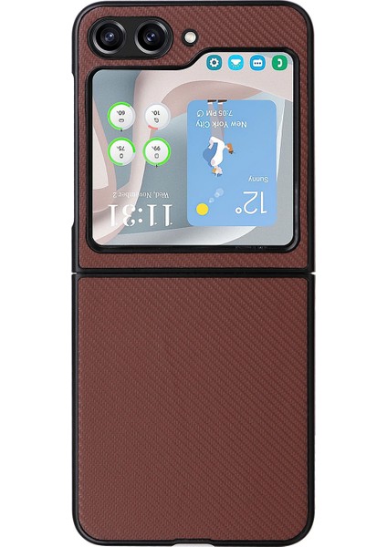 Samsung Galaxy Z Flip5 5g Kahverengi Için Pu Deri Pc Telefon Kılıfı (Yurt Dışından)