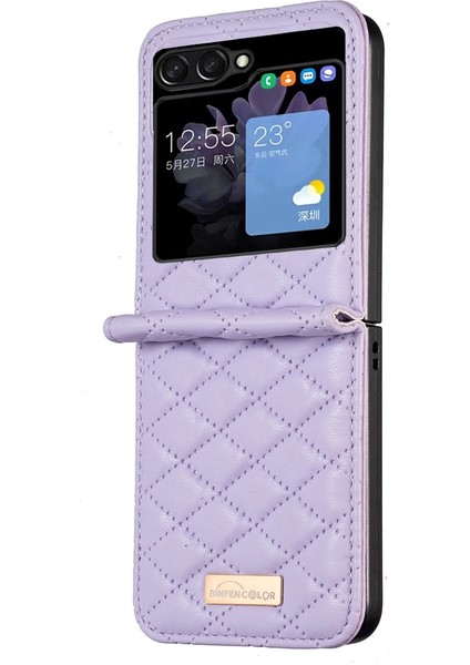 Samsung Galaxy Z Flip5 Mor Için Rhombic Doku Deri Kılıf (Yurt Dışından) fiyatları