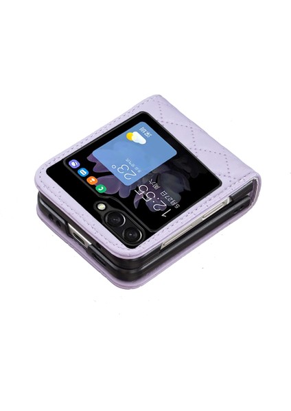 Samsung Galaxy Z Flip5 Mor Için Rhombic Doku Deri Kılıf (Yurt Dışından) fırsatları
