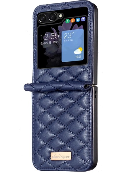 Samsung Galaxy Z Flip5 Mavi Için Eşkenar Dörtgen Deri Kılıf (Yurt Dışından) fiyatları
