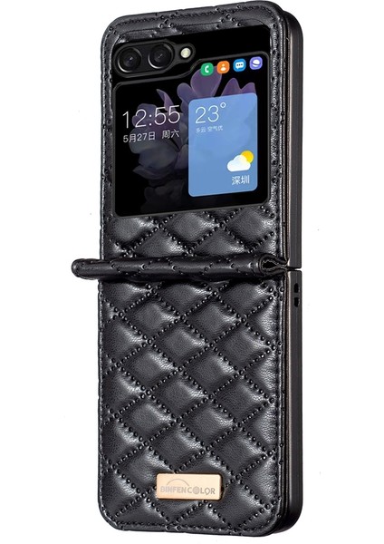 Samsung Galaxy Z Flip5 Siyah Için Rhombic Doku Deri Kılıf (Yurt Dışından) fiyatları