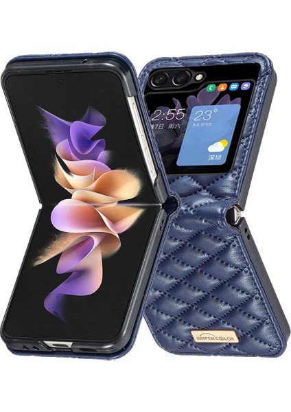 Samsung Galaxy Z Flip5 Mavi Için Eşkenar Dörtgen Deri Kılıf (Yurt Dışından) modelleri