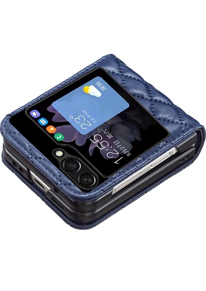 Samsung Galaxy Z Flip5 Mavi Için Eşkenar Dörtgen Deri Kılıf (Yurt Dışından) fırsatları