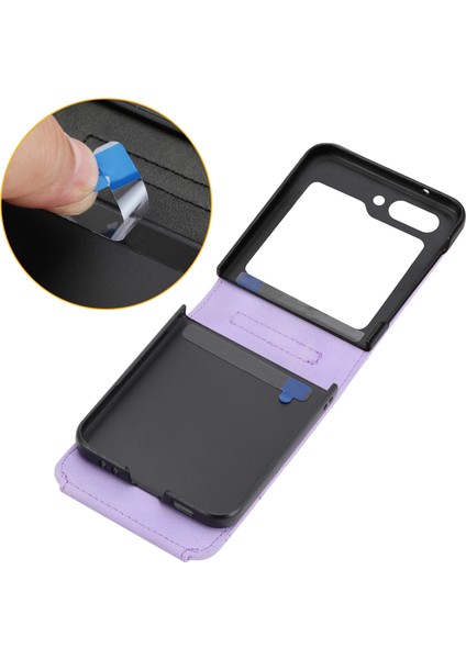 Çiçekler Samsung Galaxy Z Flip5 Mor Için Kabartmalı Deri Kılıf (Yurt Dışından)