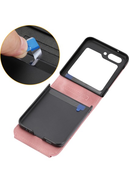 Çiçekler Samsung Galaxy Z Flip5 Pink Için Kabartmalı Deri Kılıf (Yurt Dışından)