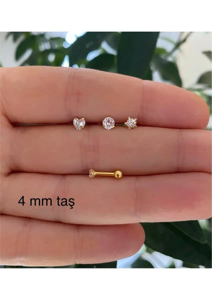 Ares Collection Cerrahi Çelik Paslanmaz Zirkon Taşlı 3 Lü Piercing Küpe Set