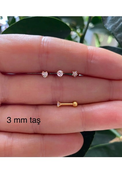 Ares Collection Cerrahi Çelik Paslanmaz Zirkon Taşlı 3 Lü Piercing Küpe Set