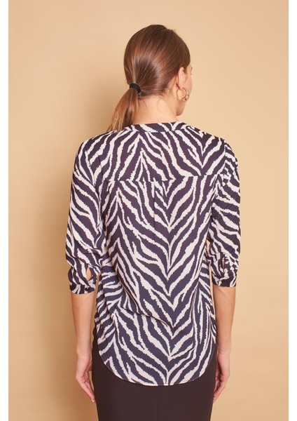 Desenli Hakim Yaka Şık Capri Kol Ofis Gömlek-Bej Zebra fiyatları