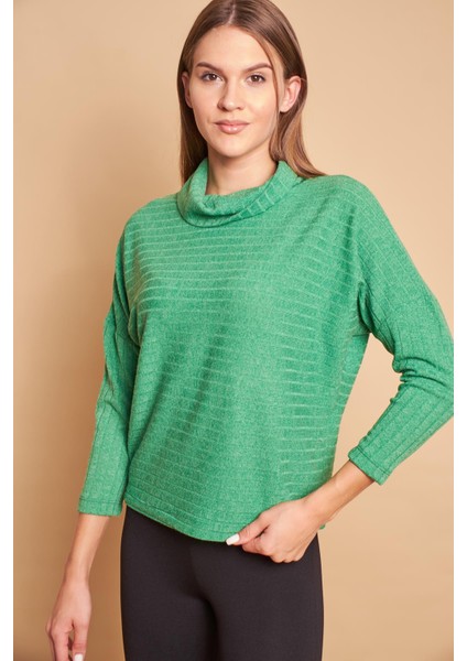 Degaje Yaka Uzun Kol Hafif Esnek Triko Bluz-Zümrüt fiyatları