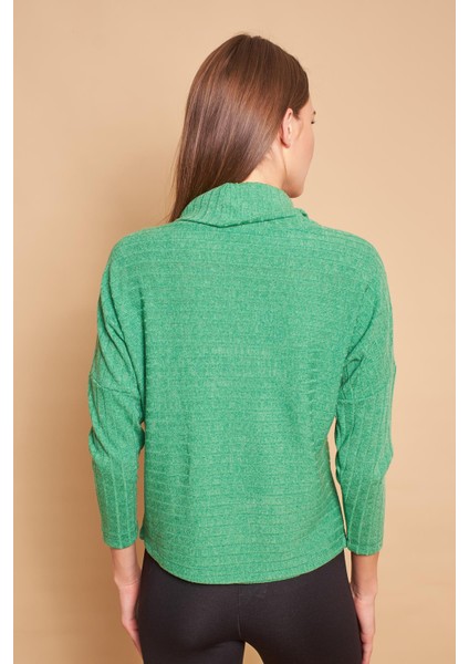 Degaje Yaka Uzun Kol Hafif Esnek Triko Bluz-Zümrüt modelleri