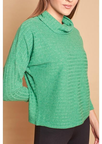 Degaje Yaka Uzun Kol Hafif Esnek Triko Bluz-Zümrüt indirimleri