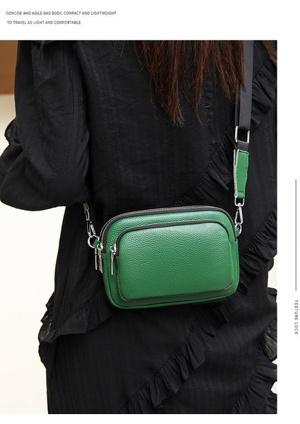 Hakiki Deri Basit Kadın Ilk Katman Inek Derisi Küçük Yuvarlak Çanta Çok Katmanlı Yumuşak Deri Çanta 2023 Yeni Omuz Crossbody Çanta (Yurt Dışından)
