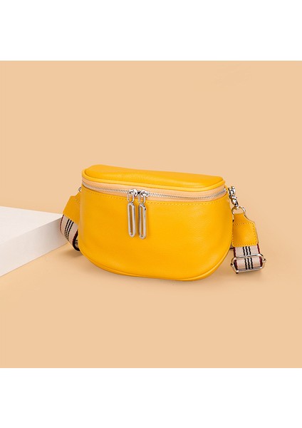 Moda Eyer Çanta Kadın Çantası 2023 Yeni Hakiki Deri Crossbody Çanta Çift Fermuarlı Ilk Katman Inek Derisi Küçük Çanta Omuz Çantası (Yurt Dışından)