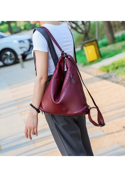 Tek Omuz Çift Kullanımlı Sırt Çantası Kadın 2023 Yeni Basit Moda Büyük Kapasiteli Rahat Sırt Çantası Yumuşak Deri Moda Trendi (Yurt Dışından)