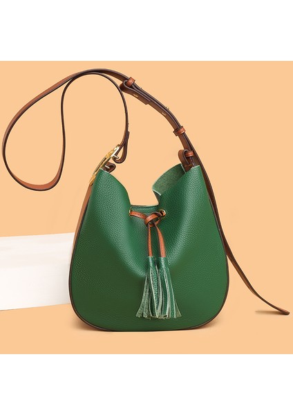 Deri Çanta Kadın Çanta 2023 Yeni Yeni Basit Moda Çarpma Renk Büyük Kapasiteli Tek Omuz Crossbody Çanta Yumuşak Deri Kova Çanta Gelgit (Yurt Dışından) indirimleri
