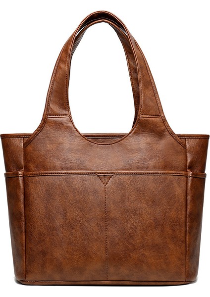 Tote Çanta Kadın Büyük Kapasiteli Çanta 2023 Yeni Banliyö Retro Yumuşak Deri Omuz Çantası (Yurt Dışından)