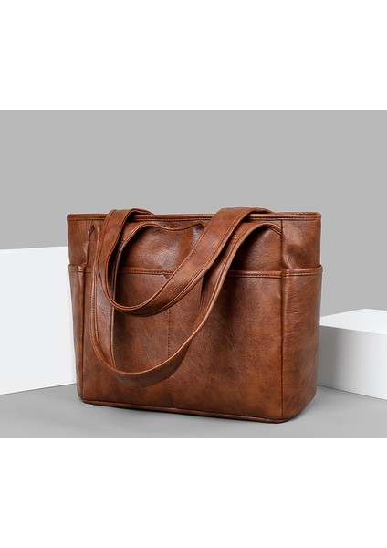 Tote Çanta Kadın Büyük Kapasiteli Çanta 2023 Yeni Banliyö Retro Yumuşak Deri Omuz Çantası (Yurt Dışından) modelleri