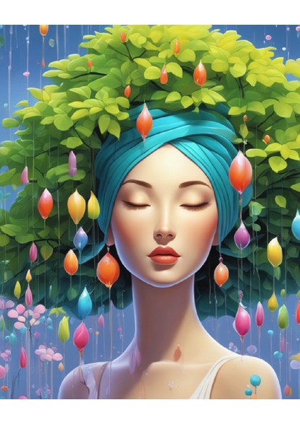 Renkli Baskılı Sayılarla Boyama Hobi Seti (Çerçeveli) 40X50 Cm: Yapraklı Güzel