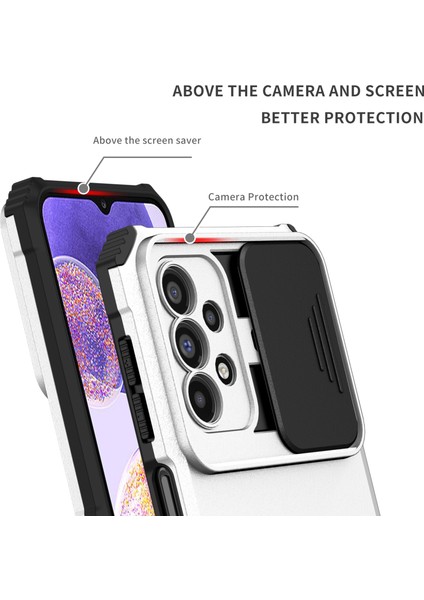 Samsung Galaxy A23 Slayt Kamera Kapağı Telefon Kılıfı Pc+Tpu Kickstand Cover (Yurt Dışından)