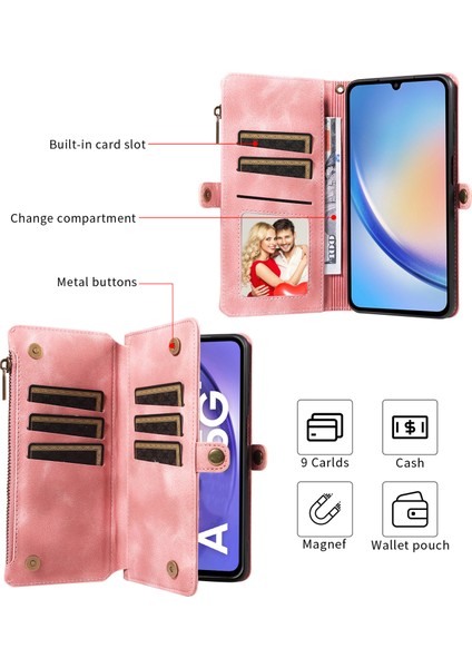 Samsung Galaxy A34 5g Fermuarı Cep Cüzdan Telefon Kapağı Rfıd Engelleme Stand Deri Kılıf (Yurt Dışından)