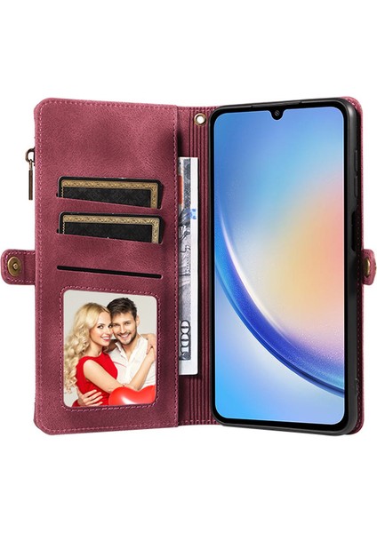 Samsung Galaxy A34 5g Fermuarı Cep Cüzdan Telefon Kapağı Rfıd Engelleme Stand Deri Kılıf (Yurt Dışından)
