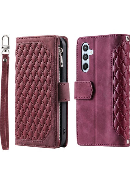 Samsung Galaxy A25 5g Rhombus Doku Pu Deri Deri Telefon Kılıfı Kabuk Cüzdan Stand Kapağı (Yurt Dışından)