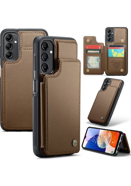 Samsung Galaxy A14 4g / A14 5g Rfıd Engelleme Kart Tutucu Kickstand Case Deri Kaplamalı Tpu Kapağı (Yurt Dışından)