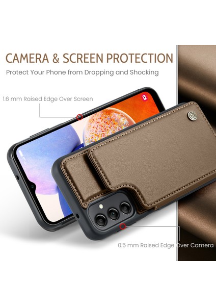 Samsung Galaxy A14 4g / A14 5g Rfıd Engelleme Kart Tutucu Kickstand Case Deri Kaplamalı Tpu Kapağı (Yurt Dışından) modelleri