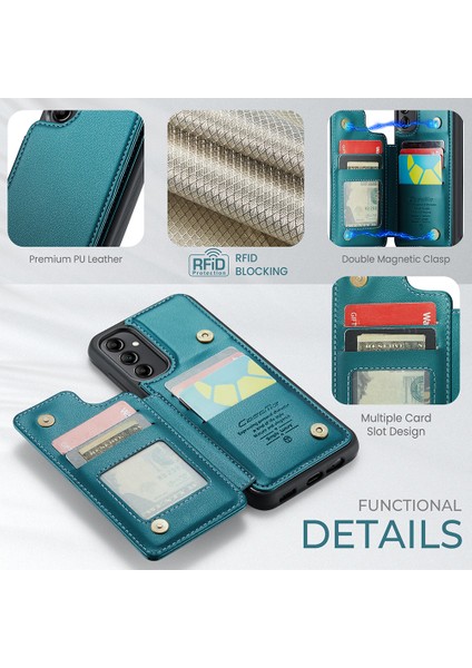 Samsung Galaxy A14 4g / A14 5g Rfıd Engelleme Kart Tutucu Kickstand Case Deri Kaplamalı Tpu Kapağı (Yurt Dışından) fırsatları