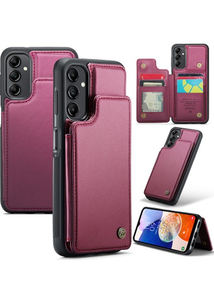 Samsung Galaxy A14 4g / A14 5g Rfıd Engelleme Kart Tutucu Kickstand Case Deri Kaplamalı Tpu Kapağı (Yurt Dışından)