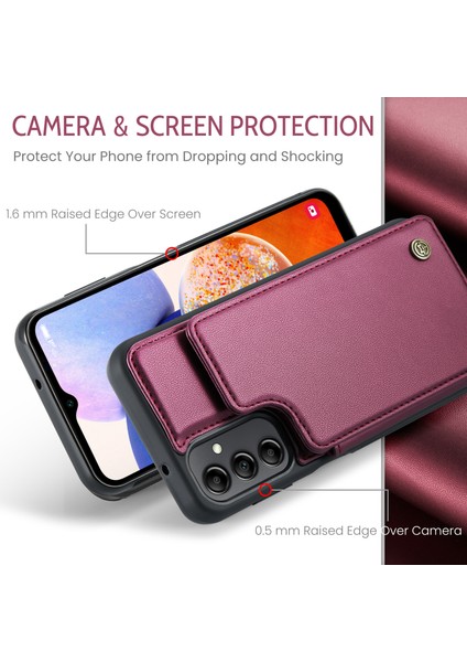 Samsung Galaxy A14 4g / A14 5g Rfıd Engelleme Kart Tutucu Kickstand Case Deri Kaplamalı Tpu Kapağı (Yurt Dışından) modelleri
