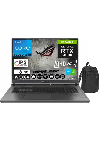 Rog Strıx G18 G814JZ-N6023 Intel İ9-13980HX 16GB Ddr5 Ram 512GB SSD 12GB RTX4080 175W 18 Inç 240Hz Qhd Wqxga Freedos Taşınabilir Bilgisayar N602301+WEBLEGELSINÇANTA